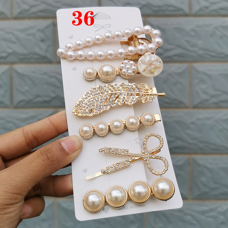 6 Piece Diamante Pearl Hair Clip Set