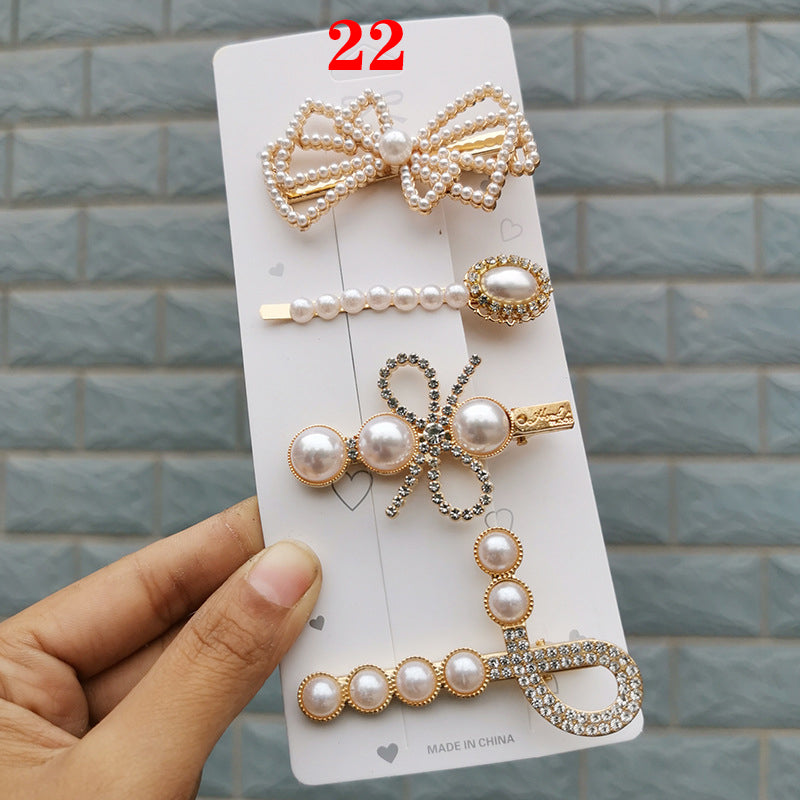 4 Piece Diamante Pearl Hair Clip Set