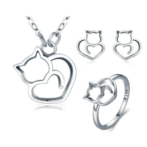 Sterling Silver Feline Jewellery Set